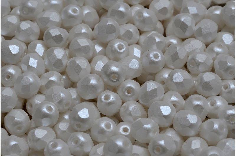Fire Polish Faceted Round Beads 3mm, White Pearl White (02010-25001), Glass, Czech Republic