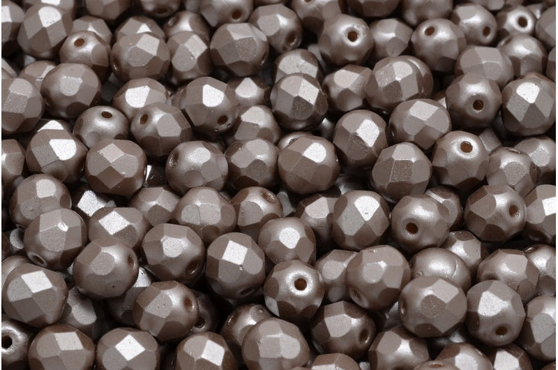 ファセット加工ビーズラウンド、ホワイトライトブラウン（02010-25005）、ボヘミアクリスタルガラス、チェコ共和国