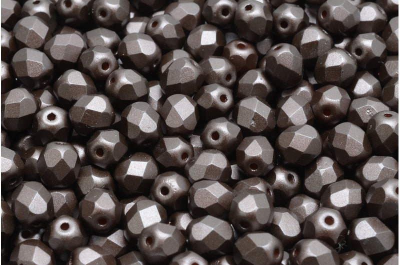 Fire Polish Faceted Round Beads 3mm, White Pastel Dark Brown (02010-25036), Glass, Czech Republic