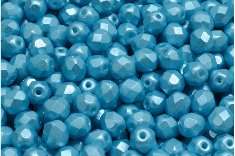 Fire Polished Faceted Beads Round, White Aqua (02010-25019), Bohemia Crystal Glass, Czech Republic