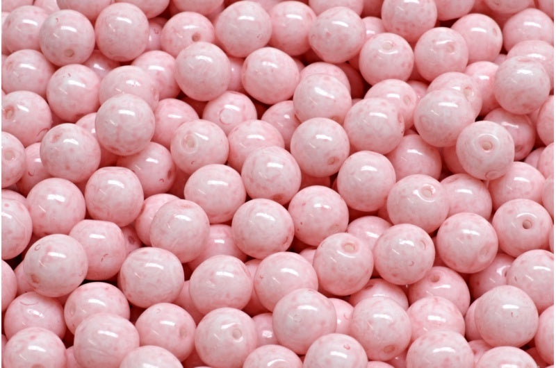 Round Druck Beads White Opal 34304 (02020-34304), Glass, Czech Republic