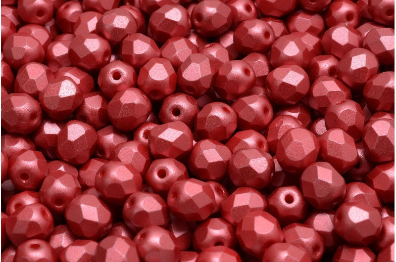 Fire Polish Faceted Round Beads 3mm, White Dark Coral (02010-25010), Glass, Czech Republic