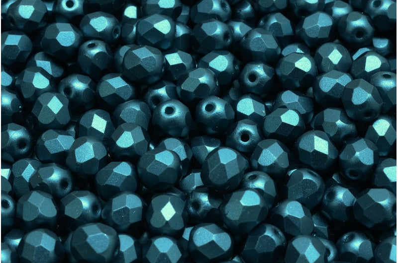 ファセット加工ラウンドビーズ、ホワイトペトロール（02010-25033）、ボヘミアクリスタルガラス、チェコ共和国