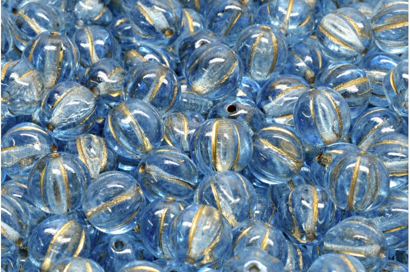 Melon Beads Crystal Gold Lined 34307 (00030-54302-34307), Glass, Czech Republic