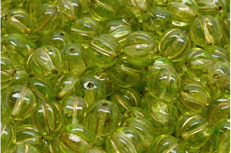 Melon Beads Crystal Gold Lined 34310 (00030-54302-34310), Glass, Czech Republic