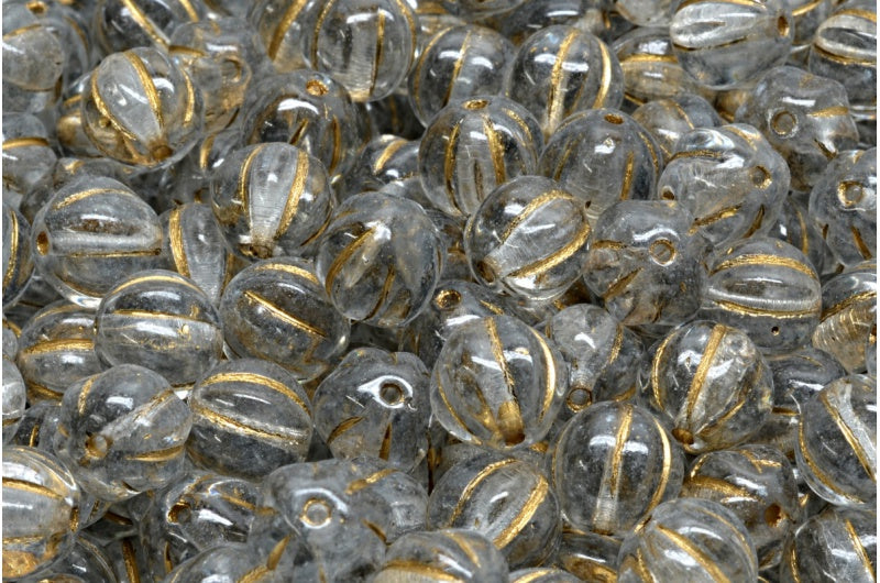 Melon Beads Crystal Gold Lined 34311 (00030-54302-34311), Glass, Czech Republic