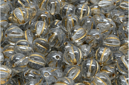 Melon Beads Crystal Gold Lined 34311 (00030-54302-34311), Glass, Czech Republic