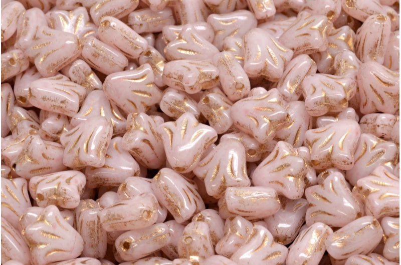 Lily Flower Beads White Opal Gold Lined 34304 (02020-54302-34304), Glass, Czech Republic