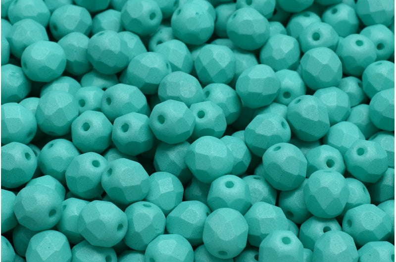 ファセット加工ラウンドビーズ、ホワイトネオンシルクミント（02010-29569）、ボヘミアクリスタルガラス、チェコ共和国