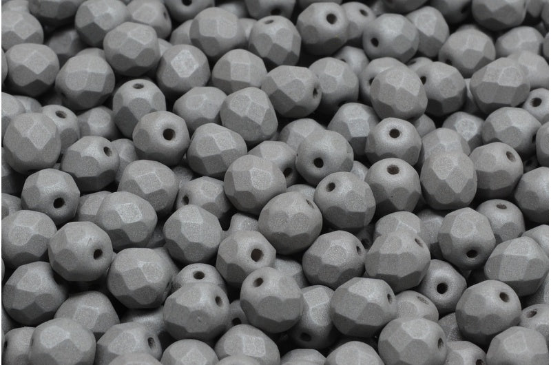 Fire Polish Faceted Round Beads 3mm, White Matte Gray (02010-29566), Glass, Czech Republic
