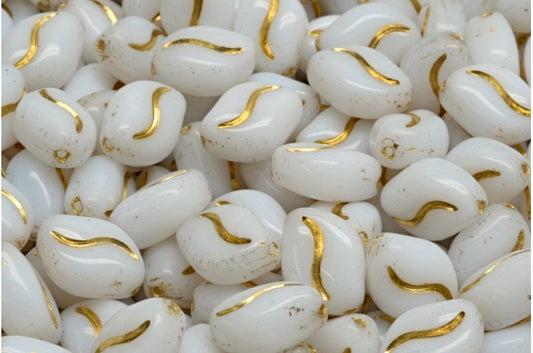 Wavy Grain Beads White Gold Lined (02010-54302), Glass, Czech Republic