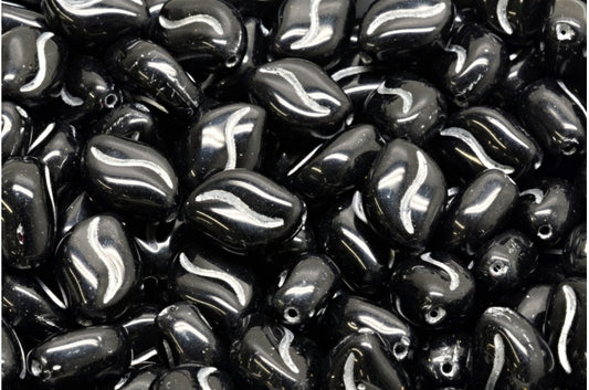Wavy Grain Beads Black Silver Lined (23980-54301), Glass, Czech Republic