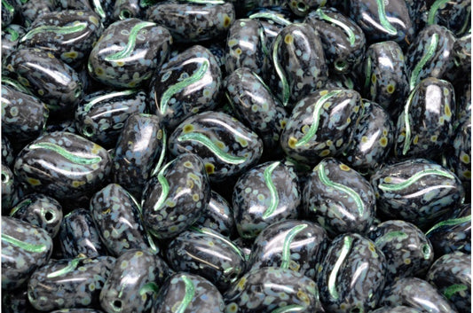 Wavy Grain Beads Black Travertin 54322 (23980-86800-54322), Glass, Czech Republic