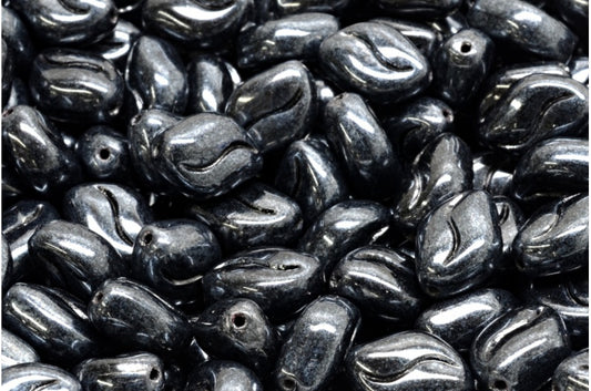 Wavy Grain Beads Black Hematite (23980-14400), Glass, Czech Republic