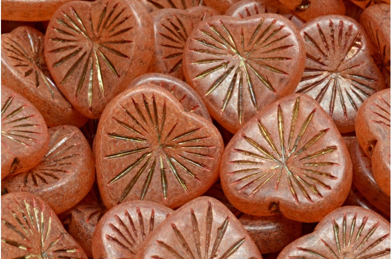 Kiwi Heart Beads Crystal Gold Lined 20003 (00030-54302-20003), Glass, Czech Republic