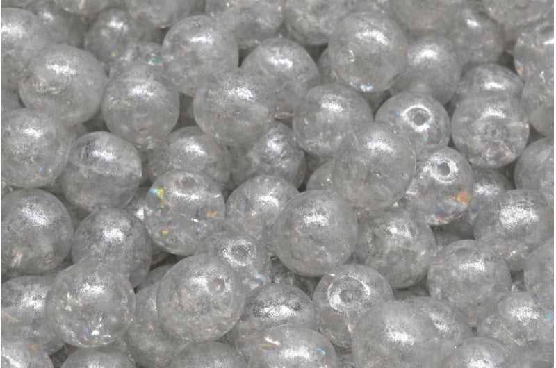 Round Druck Beads Crystal Cracked 34301 (00030-85500-34301), Glass, Czech Republic