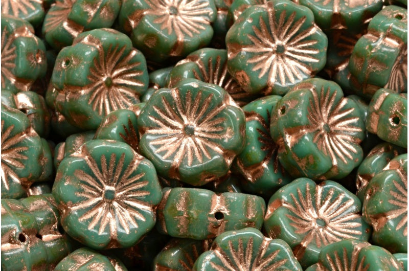 ハワイアンフラワービーズ、ターコイズトラバーチン銅張り（63130-86800-54319）、ガラス、チェコ共和国