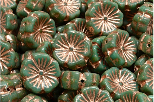 夏威夷花珠，绿松石石灰华铜衬里 (63130-86800-54319)，玻璃，捷克共和国