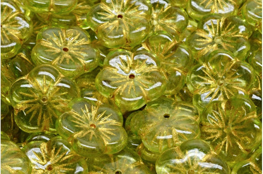 Apple Flower Beads, Crystal Yellow Lined 34310 (00030-43803-34310), Glass, Czech Republic