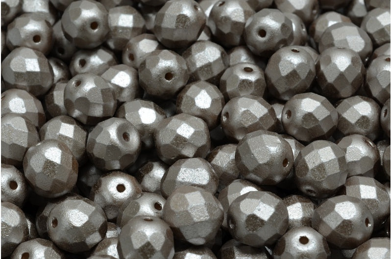 ファセット加工ビーズラウンド、ホワイトライトブラウン（02010-25005）、ボヘミアクリスタルガラス、チェコ共和国