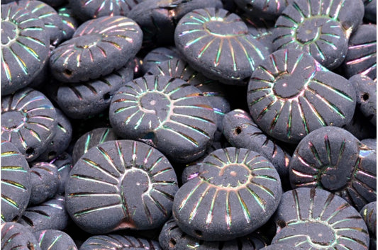 Shell Beads, Black Jet Black Full Apricot  Matte (23980-29123-84100), Glass, Czech Republic