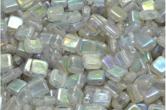 2穴プレスタイルビーズ、クリスタルABシルバースプラッシュ（00030-28701-94400）、ガラス、チェコ共和国