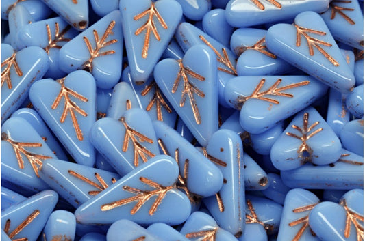 Heart Leaf Bead, Opaque Light Blue Copper Lined (33010-54307), Glass, Czech Republic
