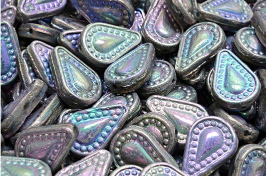 フィリグリーティアドロップビーズ、クリスタルシルバーアブフル（2Xサイド）（00030-27000-28703）、ガラス、チェコ共和国