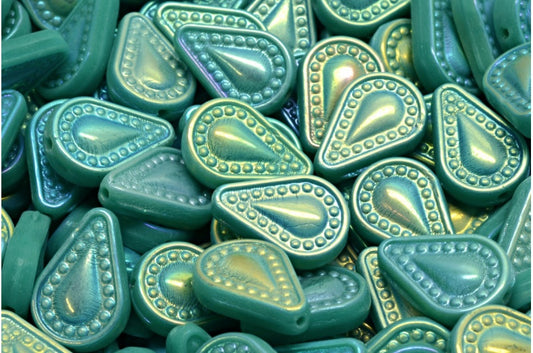 Filigree Teardrop Beads, Turquoise Ab Full (2X Side) (63130-28703), Glass, Czech Republic