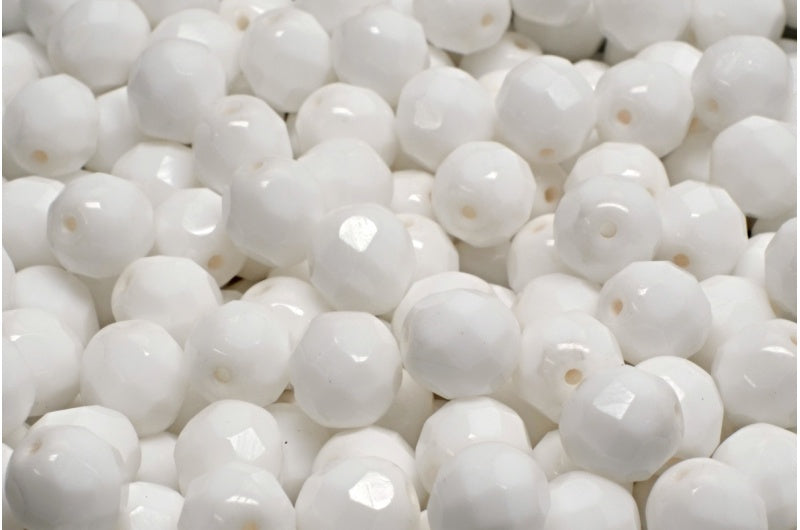 Fire Polished Faceted Beads Round, Chalk White (3000), Bohemia Crystal Glass, Czech Republic