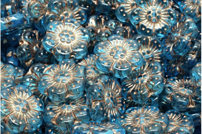 Boho Flower Beads, Transparent Aqua 43805 (60020-43805), Glass, Czech Republic