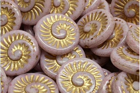 Fossil Shell Beads, White Gold Lined 34306 (02010-54302-34306), Glass, Czech Republic