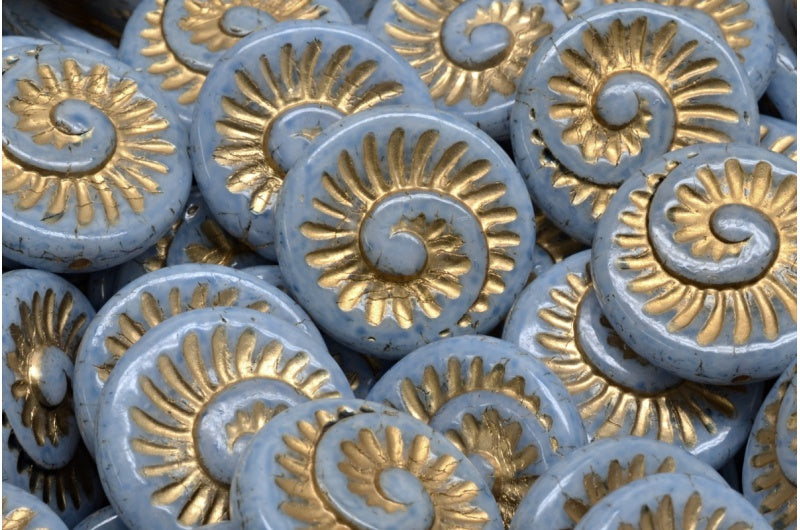 化石贝壳珠，白金内衬 34307 (02010-54302-34307)，玻璃，捷克共和国