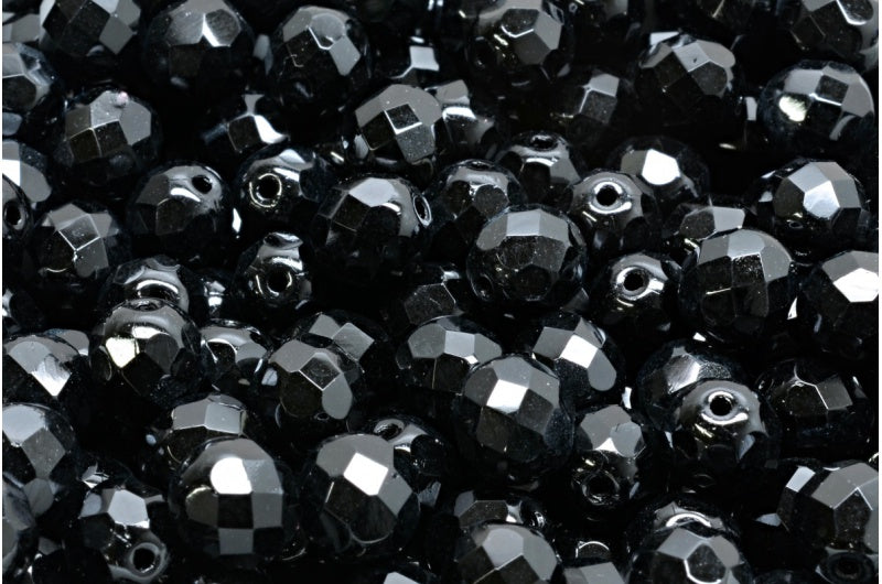 Fire Polished Faceted Beads Round, Black (23980), Bohemia Crystal Glass, Czech Republic