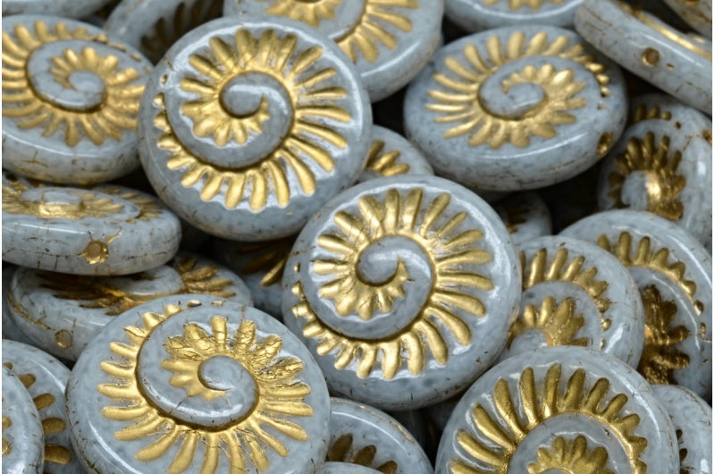 Fossil Shell Beads, White Gold Lined 34311 (02010-54302-34311), Glass, Czech Republic