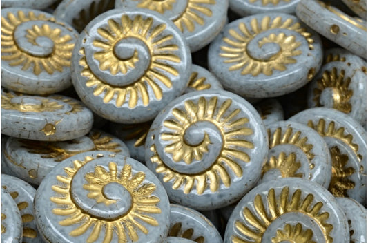 化石贝壳珠，白金内衬 34311 (02010-54302-34311)，玻璃，捷克共和国