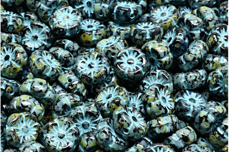 マロウフラワー、ブラックトラバーチンライトブルーライン（23980-86800-54308）、ガラス、チェコ共和国