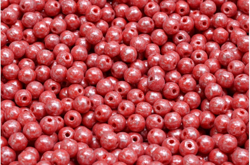ラウンドドラックビーズ、不透明レッド 86700 (93200-86700)、ガラス、チェコ共和国