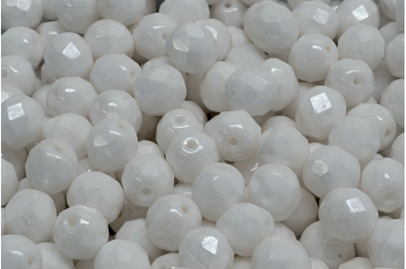 Fire Polished Faceted Beads Round, Chalk White Hematite (03000-14400), Bohemia Crystal Glass, Czech Republic