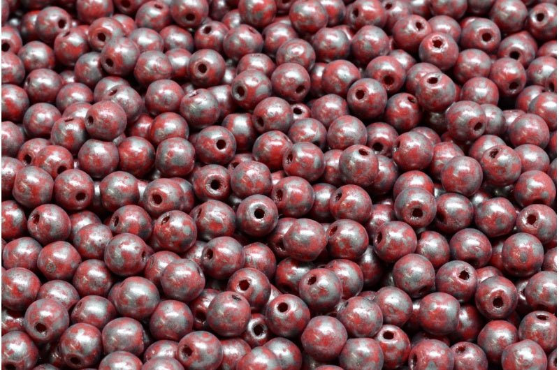 ラウンドドラックビーズ、不透明レッド 86790 (93200-86790)、ガラス、チェコ共和国
