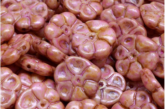 Primrose flower beads, White Pink Beige Luster Spotted (02010-65323), Glass, Czech Republic