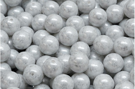 ラウンドドラックビーズ、ホワイト 34301 (02010-34301)、ガラス、チェコ共和国