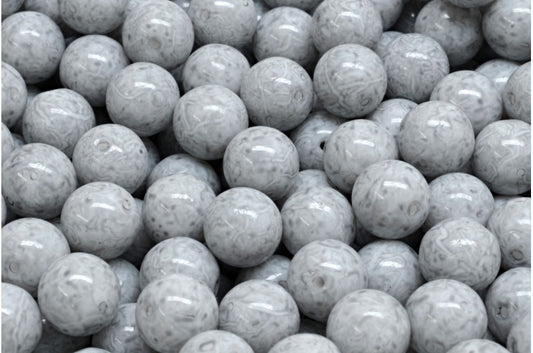 Round Druck Beads, White 34311 (02010-34311), Glass, Czech Republic