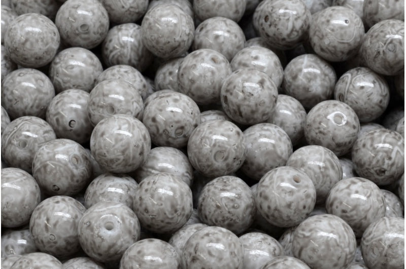 ラウンドドラックビーズ、ホワイト 34312 (02010-34312)、ガラス、チェコ共和国