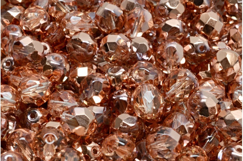 Fire Polish Faceted Round Beads, Crystal Rose Gold Capri (00030-27101), Glass, Czech Republic