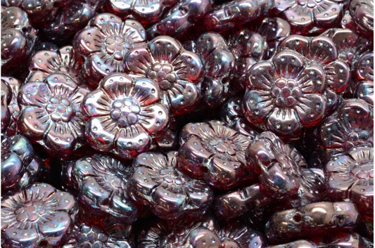 Boho Flower Beads, Ruby Red Nebula (90080-15001), Glass, Czech Republic