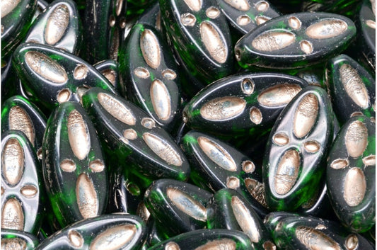船眼椭圆形珠，透明绿色祖母绿铜衬里 (50150-54324)，玻璃，捷克共和国
