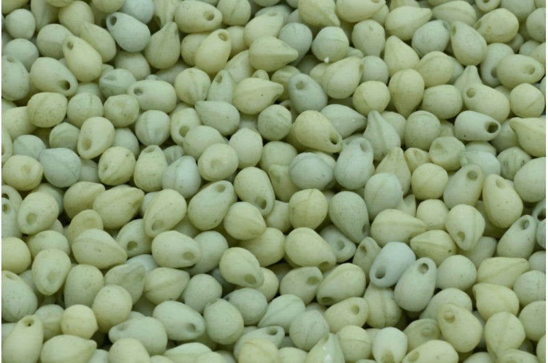 ドロップビーズ、ホワイトエッチングラスターグリーンフルコーティング（02010-ETCH-14457）、ガラス、チェコ共和国