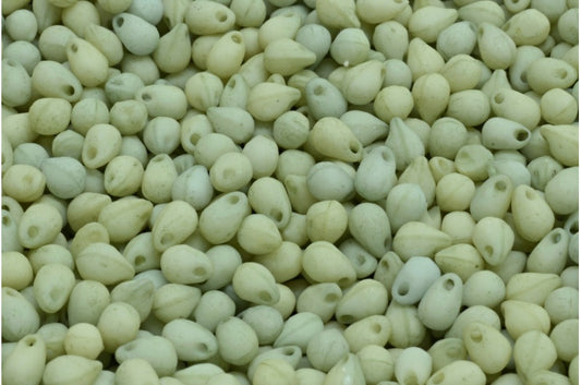 ドロップビーズ、ホワイトエッチングラスターグリーンフルコーティング（02010-ETCH-14457）、ガラス、チェコ共和国