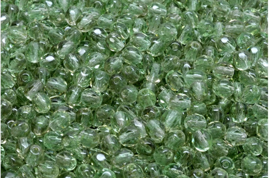 Facettierte feuerpolierte runde Perlen, grau transparentes Grün (40010-50500), Glas, Tschechische Republik